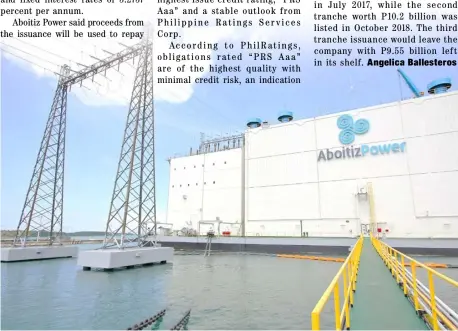  ??  ?? ABOITIZ Power said it will use the proceeds from the issuance to repay existing short-term obligation­s and for other general corporate purposes.