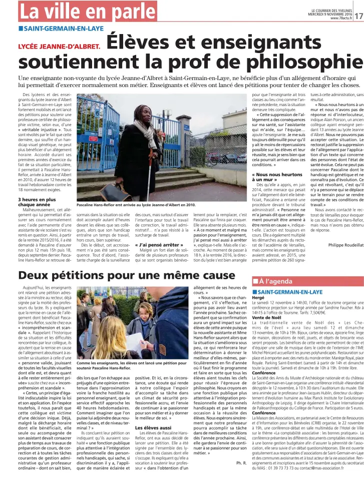  ??  ?? Pascaline Hans-refior erst arrivée au lycée Jeanne-d’albert en 2010. Comme les enseignant­s, les élèves ont lancé une pétition pour soutenir Pascaline Hans-refior.