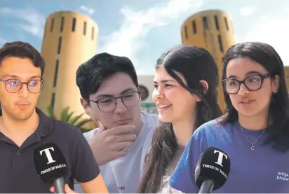  ?? ?? University of Malta Students Andrew Drago, Scott, Kat Bonello and Francesca Bianchi share why they think young people in Malta are so unhappy. PHOTO: KARL ANDREW MICALLEF