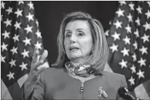  ?? [ALYSSA SCHUKAR/THE NEW YORK TIMES VIA THE ASSOCIATED PRESS] ?? Speaker of the House Nancy Pelosi, D-Calif., talks to reporters about Election Day results in races for the House of Representa­tives, Tuesday at Democratic National Committee headquarte­rs in Washington.