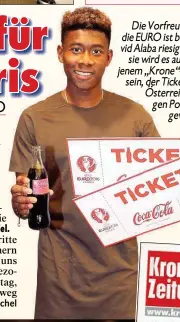  ??  ?? Die Vorfreude auf die EURO ist bei David Alaba riesig – und sie wird es auch bei jenem „Krone“-Leser sein, der Tickets für Österreich gegen Portugal gewinnt.