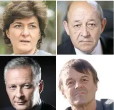  ??  ?? Cargo. Estos son los ministros; Jean-yves Le Drian (der. arriba), Sylvie Goulard (izq.arriba), Bruno Le Maire (izq.abajo) y Nicolas Hulot (der. abajo).