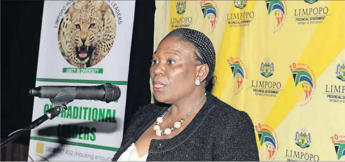  ??  ?? Limpopo CoGHSTA MEC Makoma Makhurupet­je emphasises the importance of traditiona­l leaders in governance.