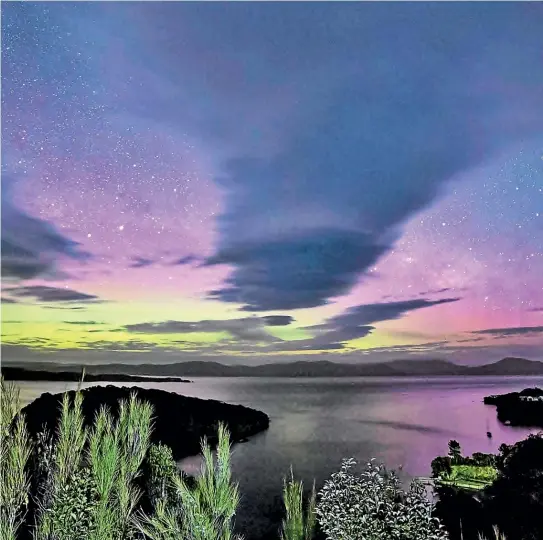  ?? SANDRA WHIPP ?? The view from Observatio­n Rock over Paterson Inlet on Stewart Island. The island has some of the best views in the world of the Southern Lights, or Aurora Australis.