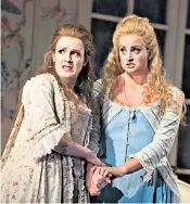  ??  ?? Sophistica­ted: Miah Persson and Gavan Ring in Capriccio, above, and Kitty Whately as Dorabella and Eleanor Dennis as Fiordiligi in Così fan tutte, left