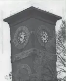  ?? RAY BARTH/MILWAUKEE JOURNAL ?? The courthouse clock in Monroe apparently hasn’t decided whether to accept daylight saving time. One face shows standard time. Green County voters rejected daylight saving time by 5-to-1 in 1957. This photo is from May 1957.