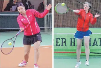  ?? FOTOS: HKB ?? Scheiterte­n beim Tennisturn­ier des TC Tuttlingen um den Aesculap-Cup in der Qualifikat­ion: Kerstin Baltzer (links) vom TC Spaichinge­n in der zweiten, Gudrun Egle (rechts) vom Ausrichter in der ersten Runde.