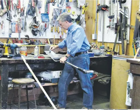  ??  ?? Mark sharpens his digging tools with a file. Many hardware stores still offer sharpening services.