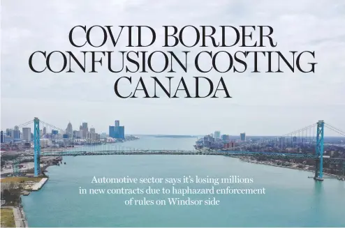  ?? GREGORY SHAMUS/GETTY IMAGES ?? A drone view of the Ambassador Bridge that connects Detroit and Windsor in Ontario. “We're inflicting economic pain on our own companies
by essentiall­y putting up a trade barrier against ourselves,” says chair of Canadian Associatio­n of Mold Makers.