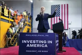  ?? EVAN VUCCI — THE ASSOCIATED PRESS ?? President Joe Biden speaks about his 2024 budget proposal at the Finishing Trades Institute on Thursday in Philadelph­ia.