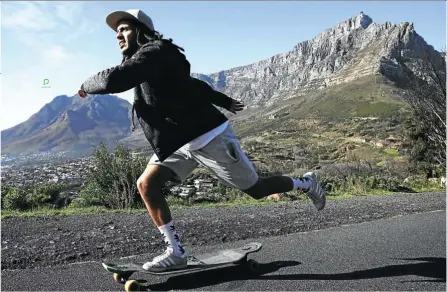  ?? Picture: Esa Alexander ?? Moroccan Othmane Zolati, 24, completed an adventurou­s journey through 24 African countries on foot, bicycle and skateboard.