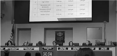  ?? ORLANDO SENTINEL ?? The Orange County School Board discusses the issue of high school start times and the results of a community survey at a meeting on Nov. 14. Florida legislator­s want to impose eight-year term limits on school board members statewide. That's a very bad idea.