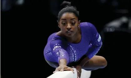  ?? Pier Marco Tacca/Getty Images ?? Simone Biles en route to gold on the balance beam at the 2023 Gymnastics World Championsh­ips at the Sportpalei­s in Antwerp. Photograph: