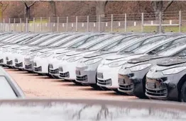  ?? JENS MEYER/AP ?? Electric ID.3 cars at the Volkswagen plant in Zwickau, Germany. VW said Tuesday that it sold 134,000 battery-powered cars last year, up from 45,000 in 2019.