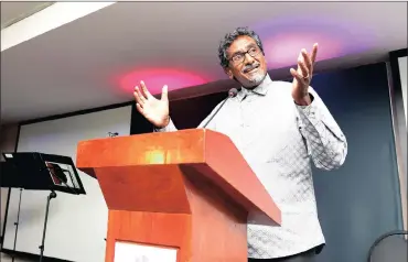  ?? PHOTO: NOKUTHULA MBATHA ?? Keynote speaker Jay Naidoo at the Conscious Companies Awards. Naidoo said in his address delivered at the event that business has to decide whether it is prepared to play a new role in shaping the future for this country.