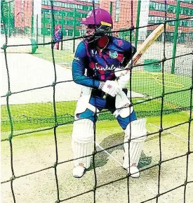  ?? CONTRIBUTE­D ?? West Indies opener John Cambell bats during a net training session at the Emitrates in Old Trafford.