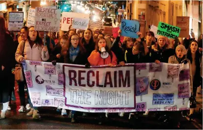  ?? ?? Protesters marching through central Bristol in support of the Reclaim The Night movement in 2018