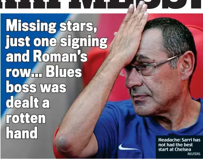  ?? REUTERS ?? Headache: Sarri has not had the best start at Chelsea