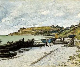  ?? NATIONAL GALLERY OF ART ?? Monet’s earlier works in his career show sharp edges and defined shapes, as seen in his “Sainte-adresse” (left), painted in 1867. In his Houses of Parliament series, Monet’s impression­ist style shows hazier contours and mistier conditions, which may have been inspired by industrial air pollution at the time.