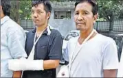  ?? ARUN SHARMA/HT PHOTO ?? Lalneisung and C Zosalinga, members of a drug traffickin­g ring, were rescued from Moradabad, UP.