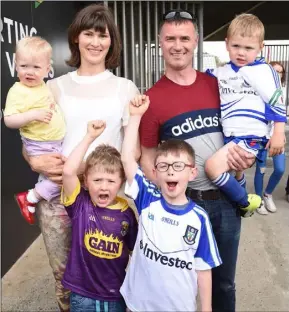  ??  ?? Micheál McGuinness from Monaghan and his wife Aine (nee Codd of St. Martin’s, an All-Ireland camogie winner with Wexford) at the game with their children: Niamh, Tadhg, Eoghan and Maidhc.