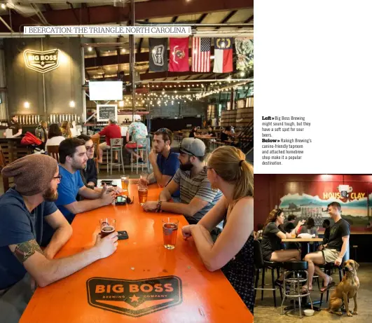  ??  ?? Left » Big Boss Brewing might sound tough, but they have a soft spot for sour beers. Below » Raleigh Brewing’s canine-friendly taproom and attached homebrew shop make it a popular destinatio­n.