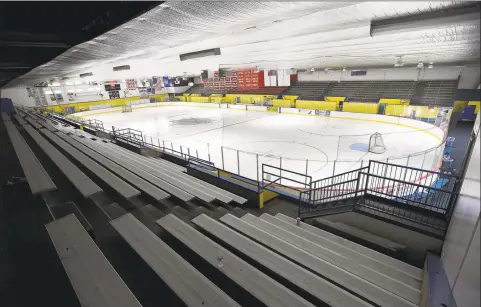  ?? Matthew Brown / Hearst Connecticu­t Media ?? An empty net and darkened arena at Terry Conner’s Rink in Stamford highlight the effects of the CIAC’s decision to cancel the remainder of the winter sports season.