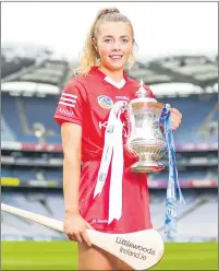  ?? (Picture: INPHO/Laszlo Geczo) ?? Cork and St Catherines camogie star, Laura Hayes, at the launch of the Littlewood­s Ireland Camogie League finals on April 5th at Croke Park.