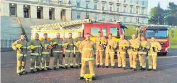  ??  ?? Robbie Butler MLA (inset left), and (front) with colleagues at Stormont on his last day on the job in 2016