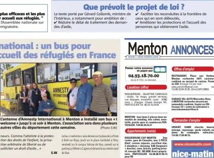  ?? (Photo S.W) ?? L’antenne d’Amnesty internatio­nal à Menton a installé son bus « I welcome » jusqu’à ce soir à Menton. L’associatio­n sera dans plusieurs autres villes du départemen­t cette semaine.