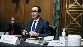  ?? SARAH SILBIGER — THE WASHINGTON POST VIA AP ?? Treasury Secretary Steven Mnuchin arrives to testify at a Congressio­nal Oversight Commission hearing Thursday on Capitol Hill.