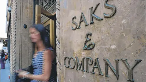  ?? RICHARD DREW/ AP ?? The parent company of Saks Fifth Avenue, Canada- based Hudson's Bay Co., announced on Sunday a breach of its store payment systems.