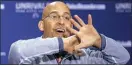  ?? JOE HERMITT – FOR THE ASSOCIATED PRESS ?? Penn State coach James Franklin seemed blinded by the zeroes in his new contract during a press conference Feb. 5 at the school.