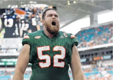  ?? MICHAEL LAUGHLIN/STAFF FILE PHOTO ?? Kc McDermott and the Hurricanes are fired up for one last game this season at Hard Rock Stadium, site of Saturday’s Orange Bowl game. McDermott says “I’m blessed to get one more opportunit­y, and it’s going to be a fun one. I can’t wait for it.”