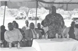  ??  ?? Minister Paddy Zhanda addresses villagers during the handover of bulls in Lupane on Tuesday