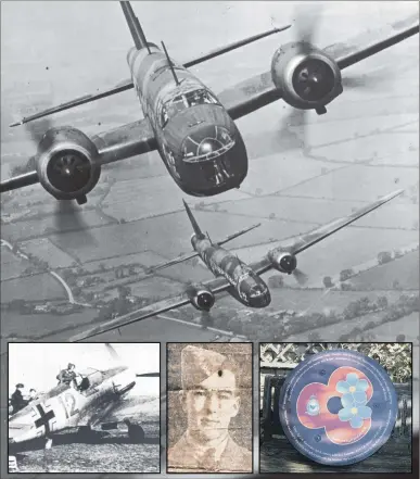  ?? PICTURES: GETTY/GRUB STREET PUBLISHING ?? DEADLY MISSION: Wellington Bombers in the Second World War; one of Me 109 fighters that ‘made hay’ during the disastrous Battle of Heligoland; aircraftsm­an Alan Foster; a memorial to the Wellington crews who lost their lives in the battle.