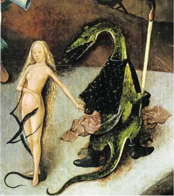  ?? BILD: SN/GEMÄLDEGAL­ERIE DER AKAD. F. BILD. KUNST WIEN ?? Detail aus dem „Weltgerich­t“von Hieronymus Bosch: Die schöne Frau verkörpert Hochmut und Eitelkeit (Superbia).