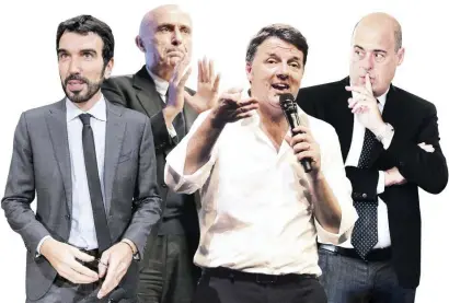  ?? Ansa/LaPresse ?? Litiganti I candidati al Congresso Martina e Zingaretti, il quasi candidato Minniti e l’ex leader Renzi