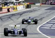  ??  ?? At Imola Senna pushed hard to break away from Schumacher after the restart, with the rest of field already dropped
