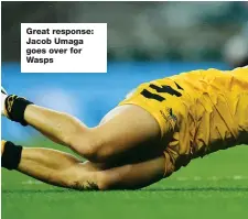  ??  ?? Great response: Jacob Umaga goes over for Wasps