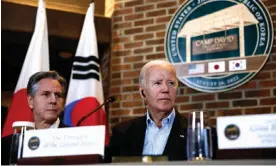  ?? Photograph: Evelyn Hockstein/Reuters ?? Joe Biden with Antony Blinken, the secretary of state, at Camp David on Friday.