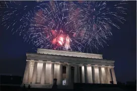  ?? SUSAN WALSH - ASSOCIATED PRESS FILE PHOTO ?? FILE - In this July 4, 2019 file photo, fireworks go off over the Lincoln Memorial in Washington, Thursday, July 4, 2019.