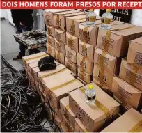  ??  ?? Caixas com garrafas de cachaça e fios de cobre apreendido­s pela Polícia Civil em Campos Elíseos