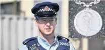  ?? PHOTO: CHRISTINE O’CONNOR ?? A day at the beach . . . Acting Sergeant Aaron Burgess has been awarded the Royal Humane Society of New Zealand Silver Medal Award (inset) for rescuing a woman at Tomahawk Beach, in Dunedin, in 2016.