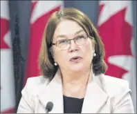  ?? CP PHOTO ?? Minister of Health Jane Philpott speaks during a news conference in Ottawa. Philpott says Canada’s doctors have a major role to play in promoting the health of the country’s most vulnerable population­s.