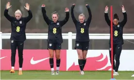  ?? Photograph: Lynne Cameron/The FA/Getty ?? England’s Alex Greenwood (left), Katie Zelem, Georgia Stanway and Demi Stokes prepare on Wednesday for the game against Canada.