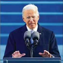 ?? PATRICK SEMANSKY / ASSOCIATED PRESS ?? President Joe Biden speaks during the 59th Presidenti­al Inaugurati­on at the U.S. Capitol in Washington on Wednesday.