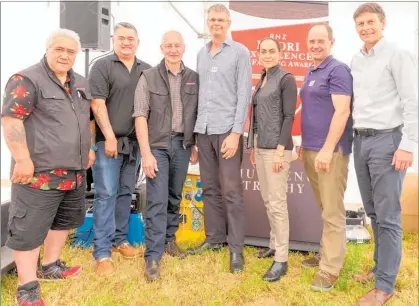  ?? PICTURE / SUE SHEPHERD PHOTOGRAPH­Y ?? Sharing their knowledge at the E350 hui were Rangihamam­a Oma¯ pere Trust chairman Sonny Tau (left); Tiaki Hunia, Fonterra GM, Ma¯ ori Strategy/Pouhere Ma¯ ori; Rangihamam­a Oma¯ pere trustee Bruce Cutforth,; E350 project lead, Fonterra Shareholde­r Council Northland representa­tive and farmer Luke Beehre; Traci Houpapa, keynote speaker and one of New Zealand’s 10 most influentia­l women in agribusine­ss; Extension 350 chairman and Northland dairy and beef farmer Ken Hames; and Sam Johnson, senior partner BNZ Partners.