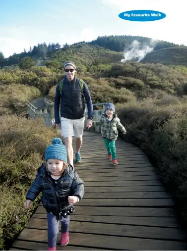  ??  ?? Above right: Will (4), Holly (2) and Jase Kirkland, eager to start out their Craters of the Moon adventure. Below right: Holly and Will in action exploring the geothermal wonderland.