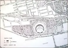  ??  ?? This early 1960s rendering shows a proposed North Store stadium that opened to offer views of Downtown. This design was rejected as being too costly. Years later, Three Rivers Stadium was built on the site.